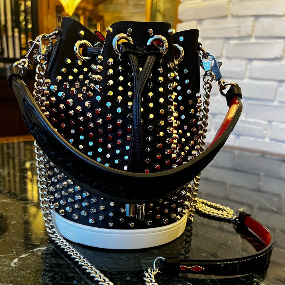 Christian Louboutin RARE limited collection  MarieJane SILVER STUDDED Bucket